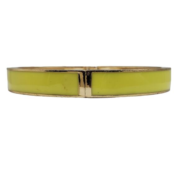 Lemon Yellow Enamel Clamper Initial L Bangle Gold Tone Bracelet Vintage Hinged - Picture 9 of 10